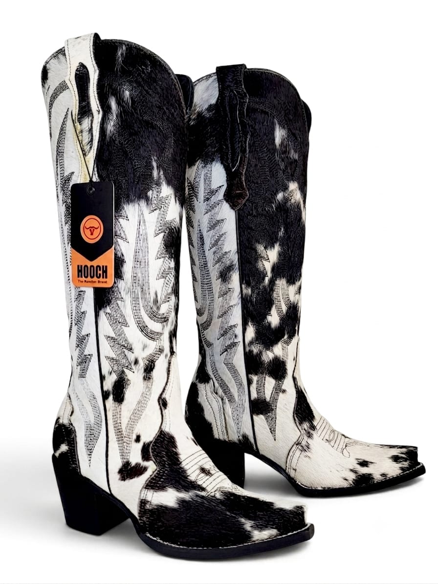 Women’s genuine cowhide hair tall Western boots H23T3304 – front three-quarter view