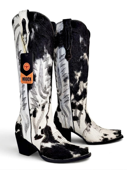 Women’s genuine cowhide hair tall Western boots H23T3304 – front three-quarter view