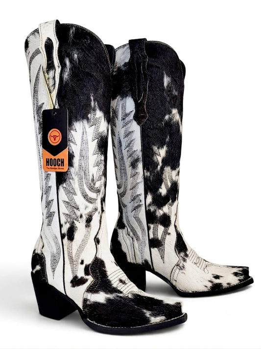Women’s genuine cowhide hair tall Western boots H23T3304 – front three-quarter view