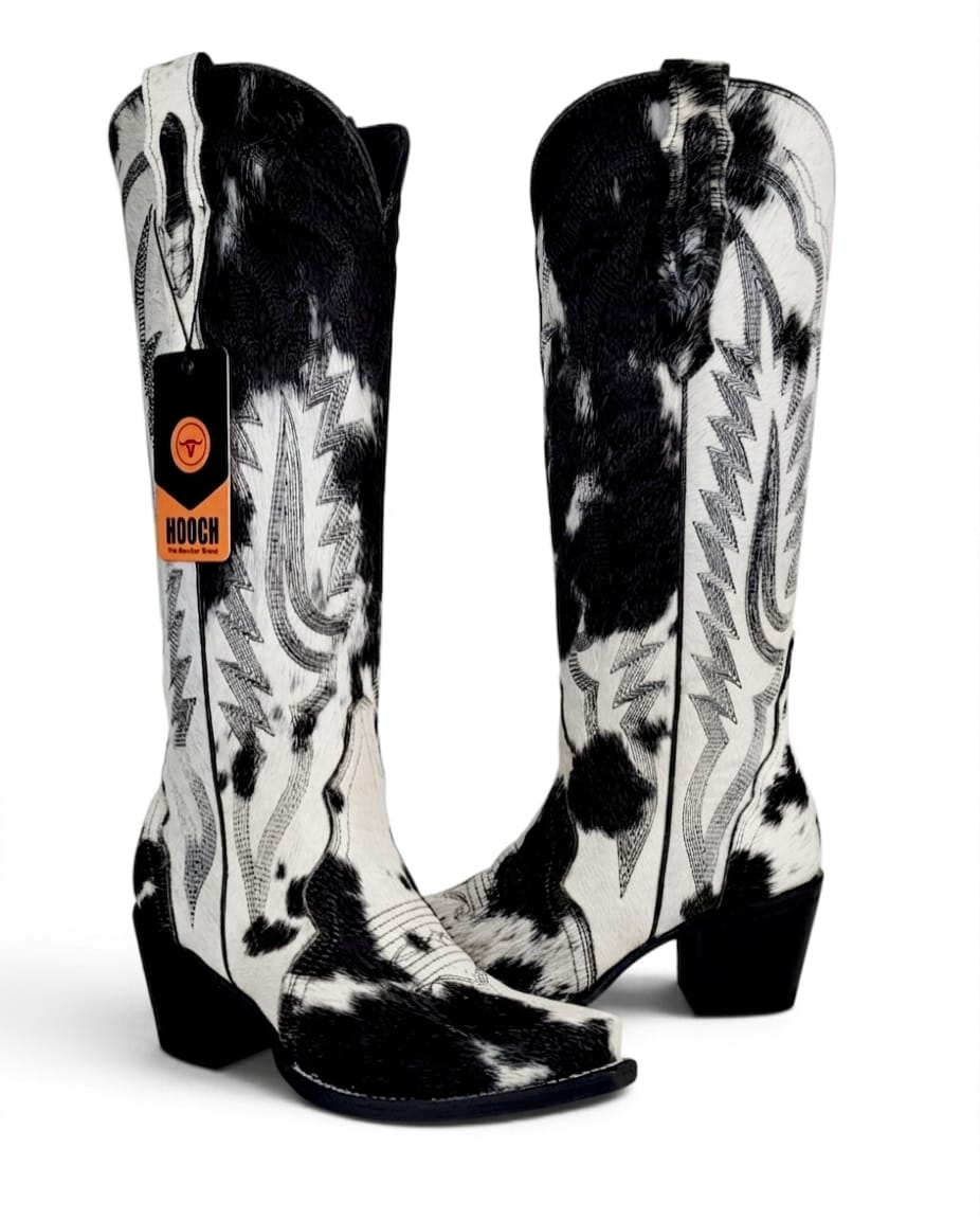 Women’s black and white tall Western boots H23T3304 – front view