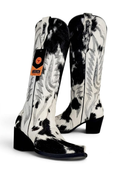 Women’s black and white cowhide hair tall boots H23T3304 – alternate view
