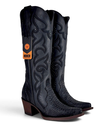 Women’s black tall Western boots H23T0563 – front paired view