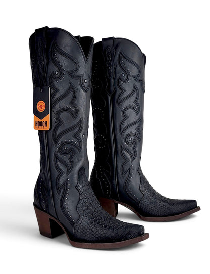 Women’s black tall cowboy boots H23T0563 – side view
