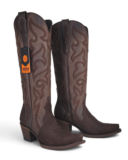 Women’s brown tall Western boots H23T9463 – side view