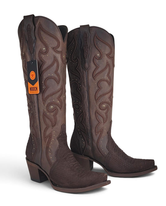 Women’s brown tall Western boots H23T9463 – side view