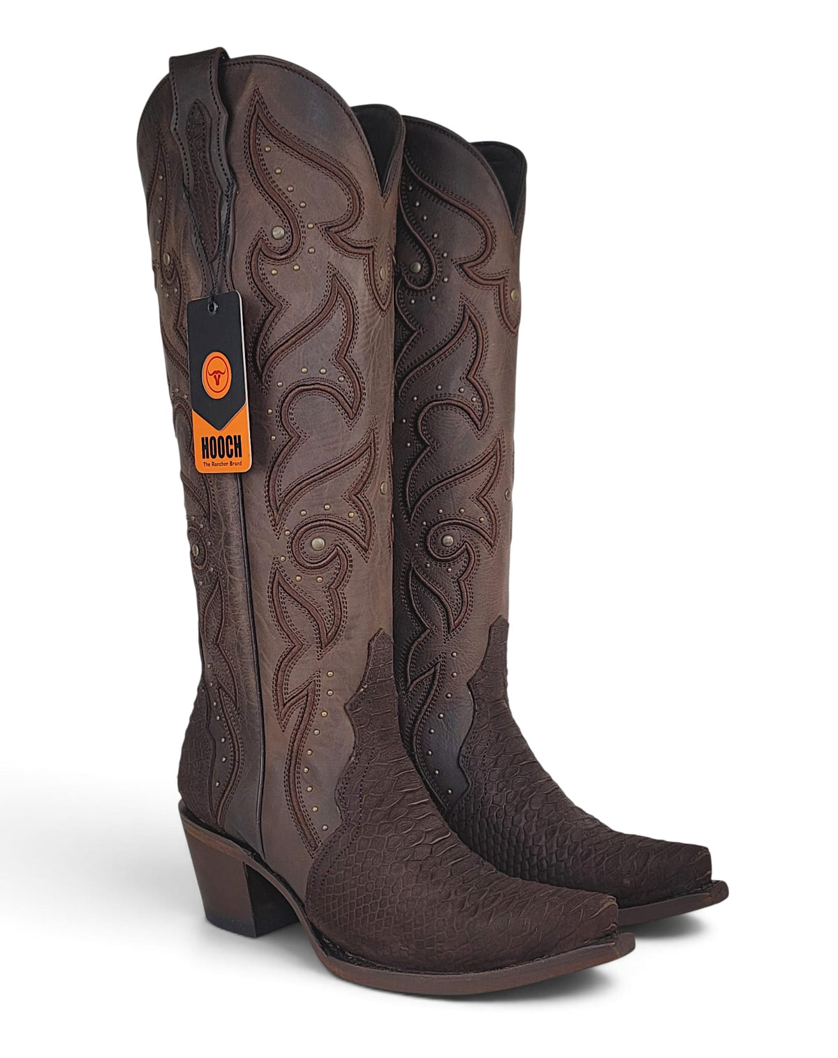 Women’s brown tall cowboy boots H23T9463 – three-quarter view