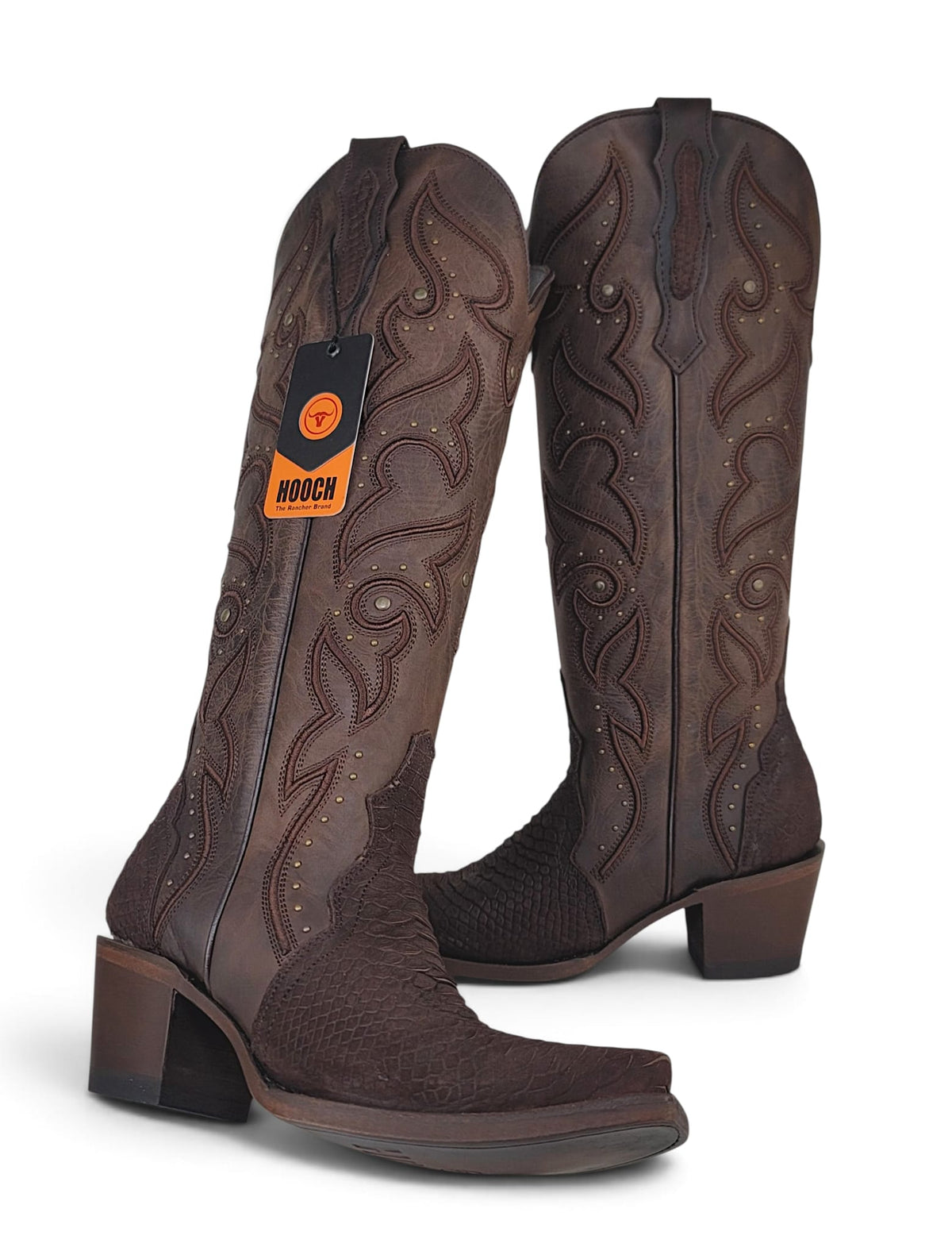 Women’s brown tall Western boots H23T9463 – paired front view