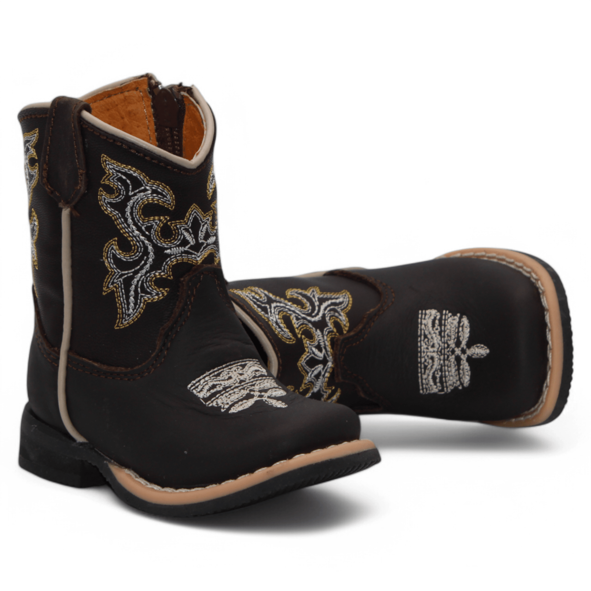 Side and toe view of H516 baby boys chocolate genuine leather Western boots