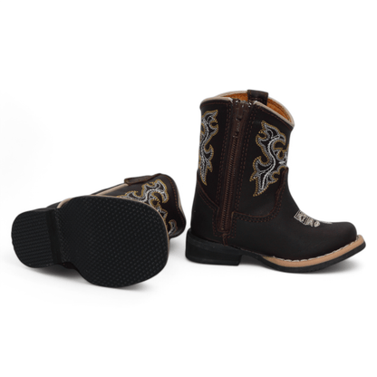 H516 baby boys genuine leather Western boots showing black rubber sole