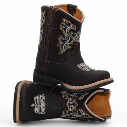 H516 baby boys chocolate square toe Western boots stacked product view