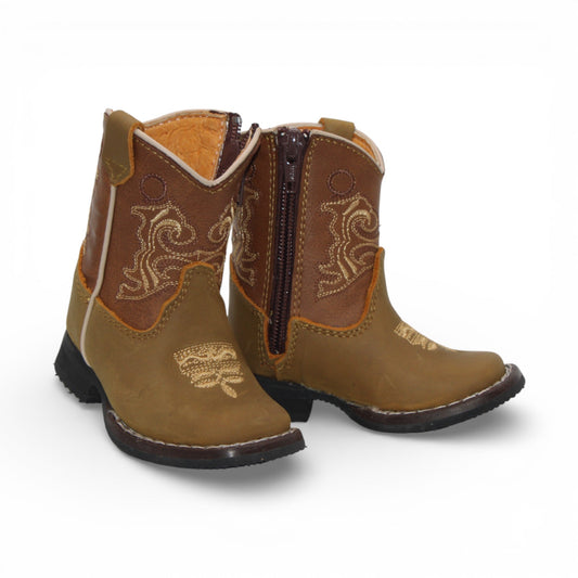 H513 baby genuine leather square toe Western boots front angle