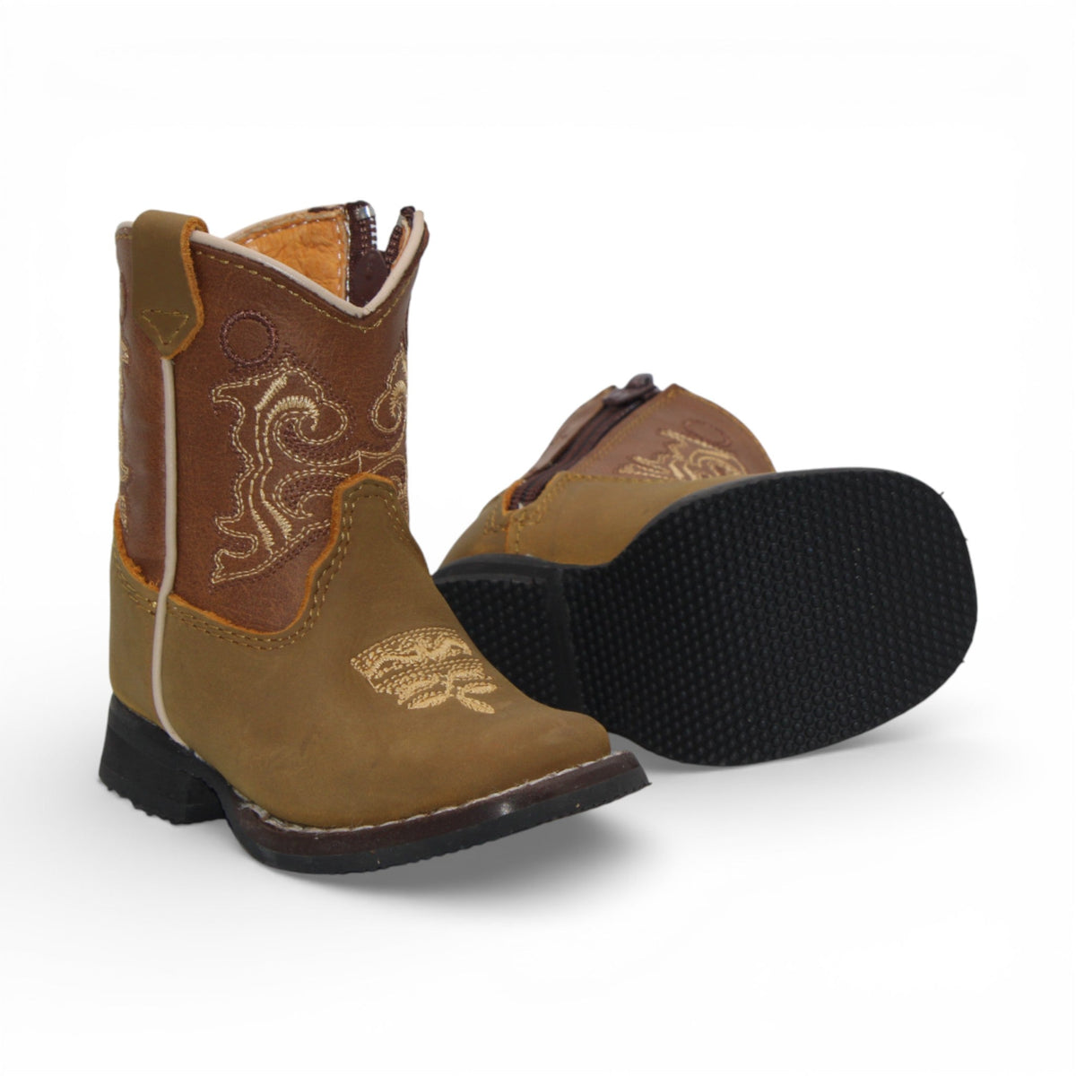 H513 baby genuine leather Western boots showing black rubber sole