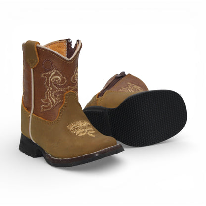 H513 baby genuine leather Western boots showing black rubber sole
