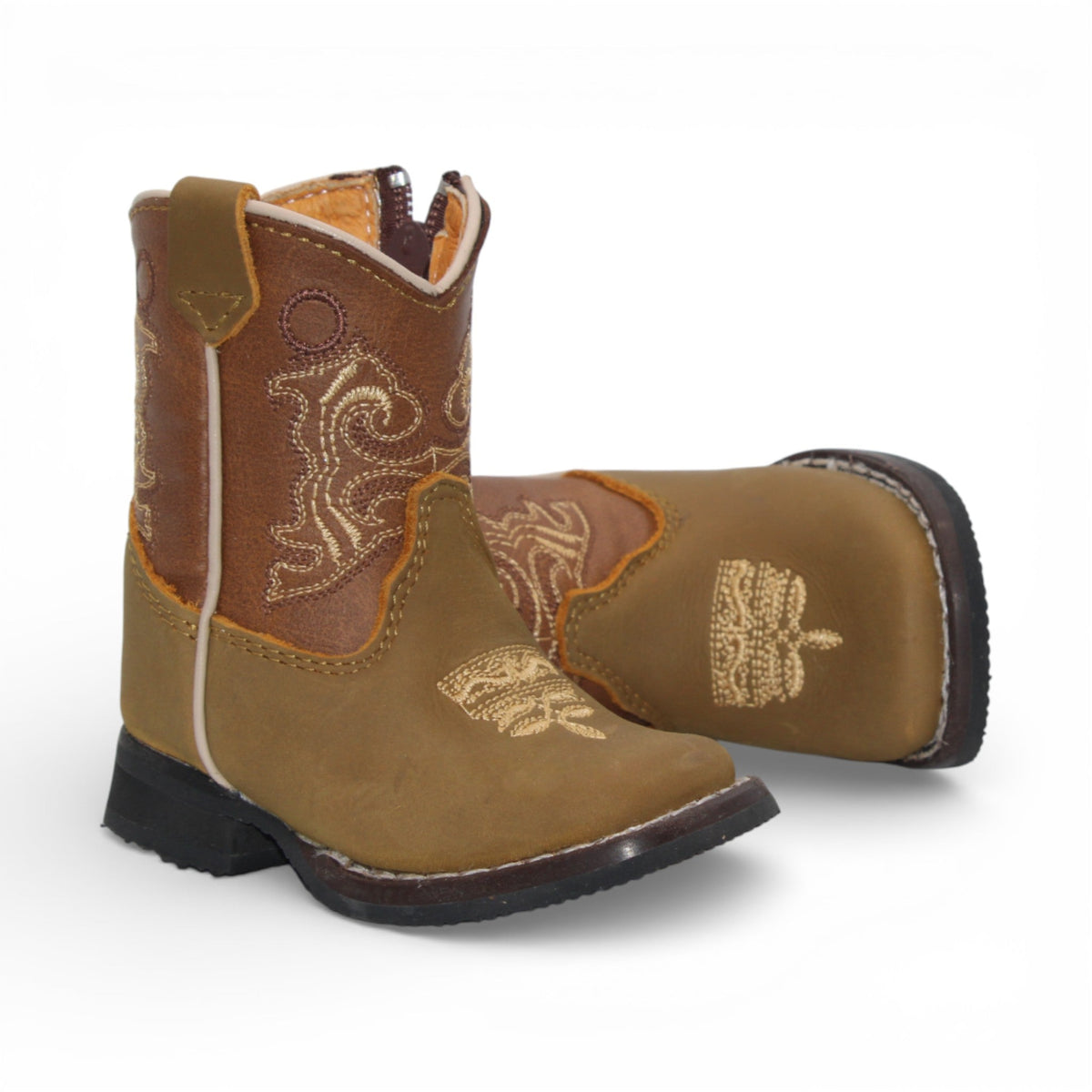 H513 baby genuine leather Western boots side and toe view