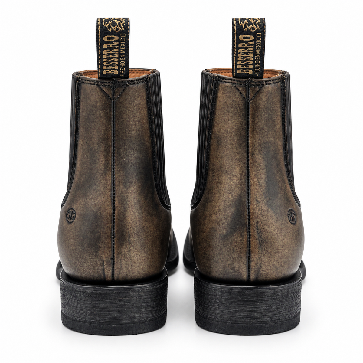Rear view of Besserro 6439 men's square toe botin in Black Tint