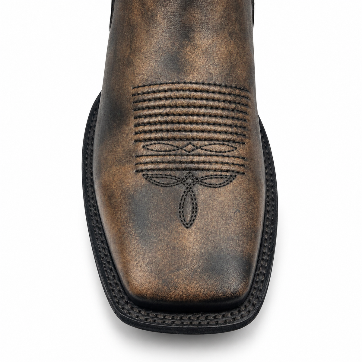 Toe and stitching detail of Besserro 6439 Black Tint square toe botin