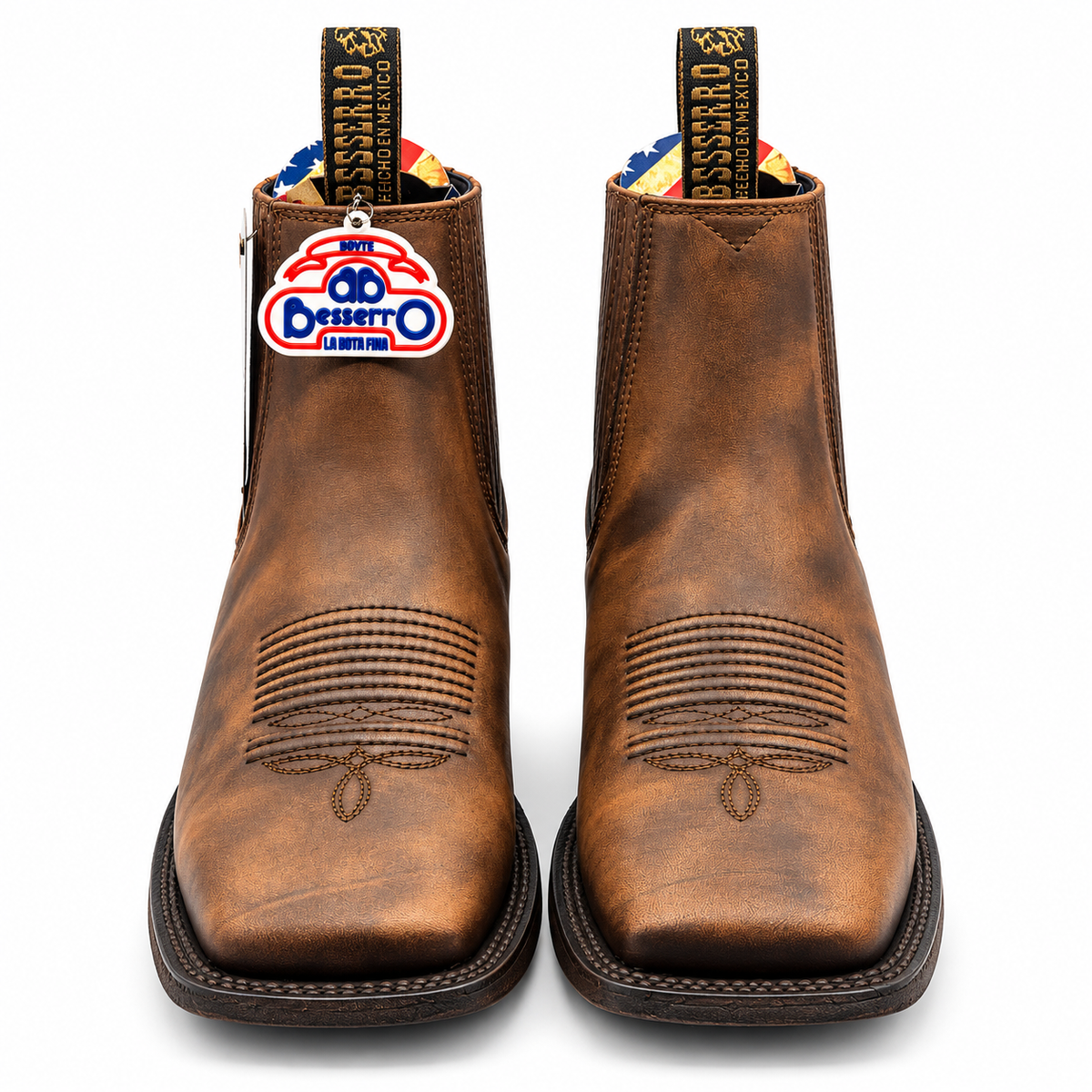 Front view of Besserro 6440 polished leather boots in Brown Tint