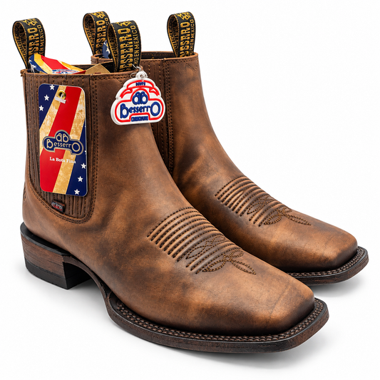 Besserro 6440 polished leather western ankle boots in Brown Tint