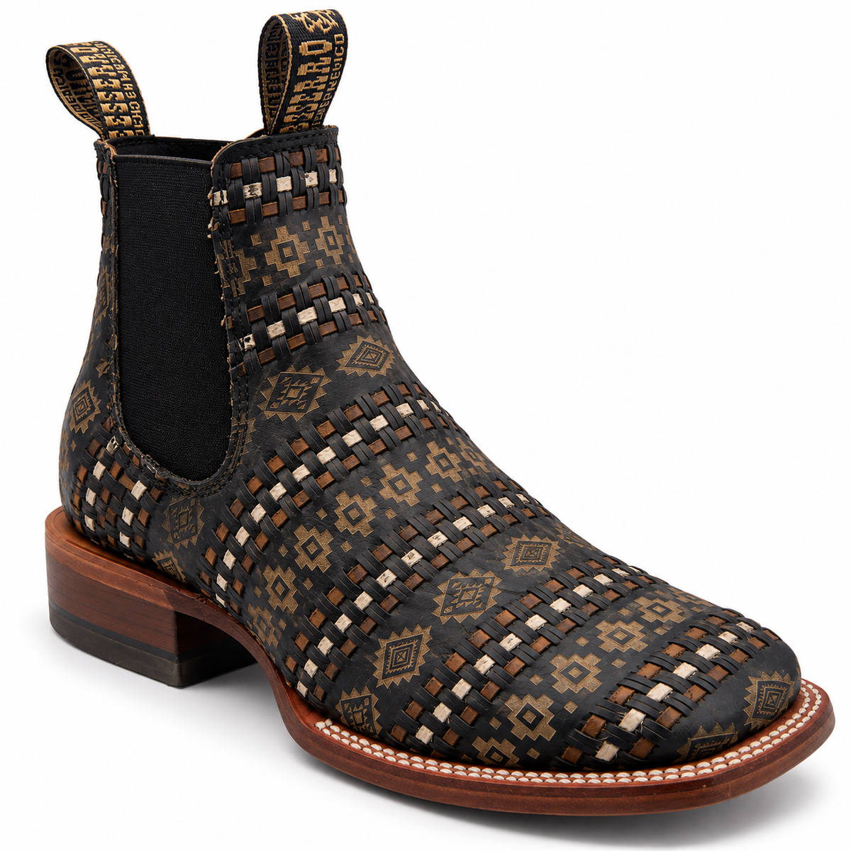 Besserro 6473 black woven leather square toe ankle boot front view