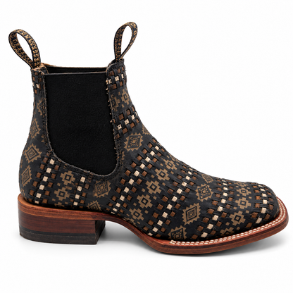 Besserro 6473 black woven leather square toe ankle boot side view