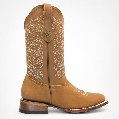 Women’s tan crazy leather Western boot H221231 – side view