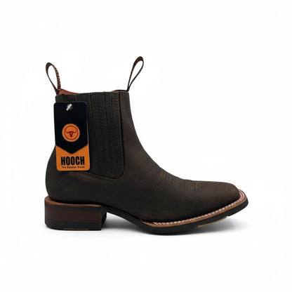 Men’s Handcrafted Square Toe Botin – Leather Short Cowboy Boot with Lightweight Rubber Sole