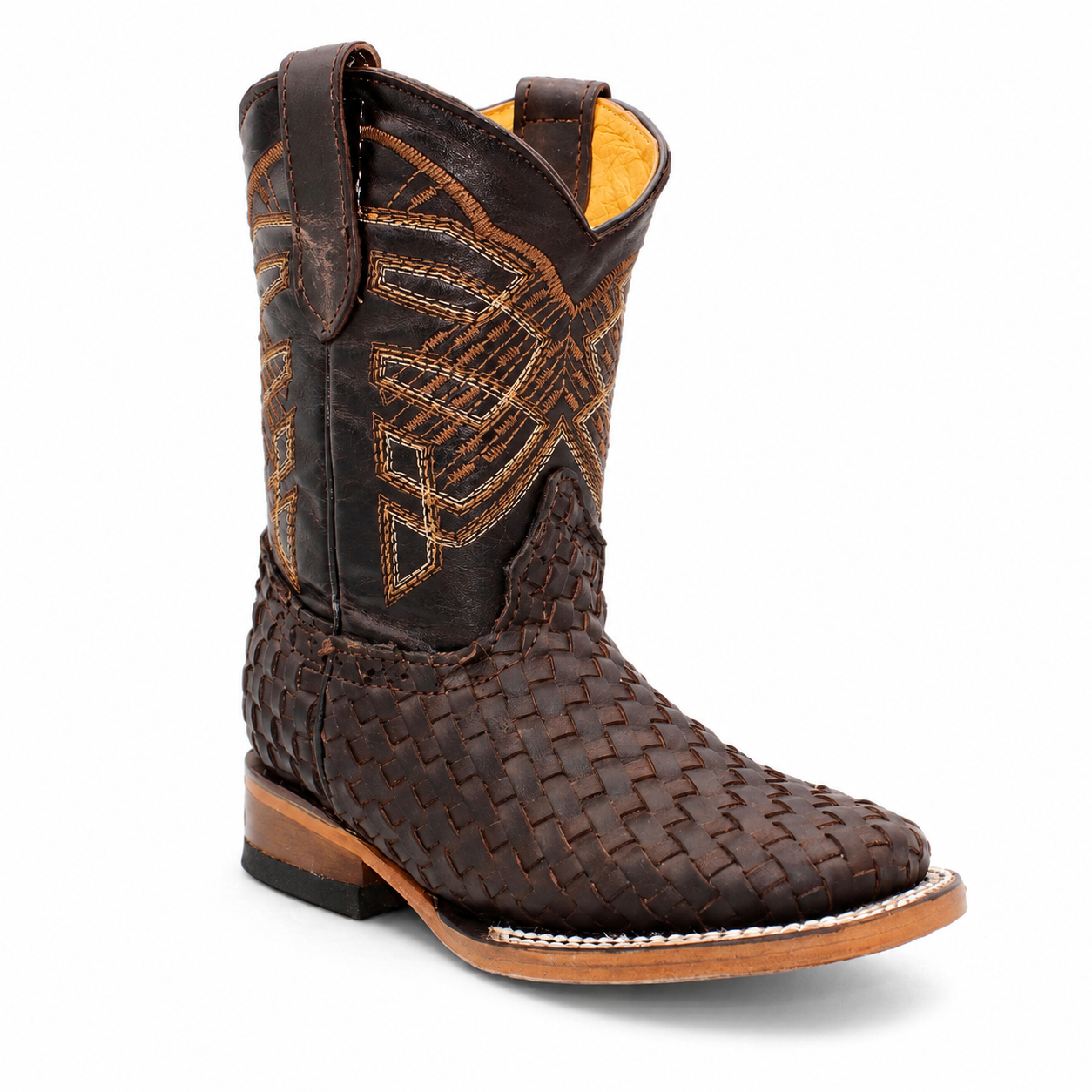 Hooch kids chocolate petatillo leather wide square toe cowboy boot H323194