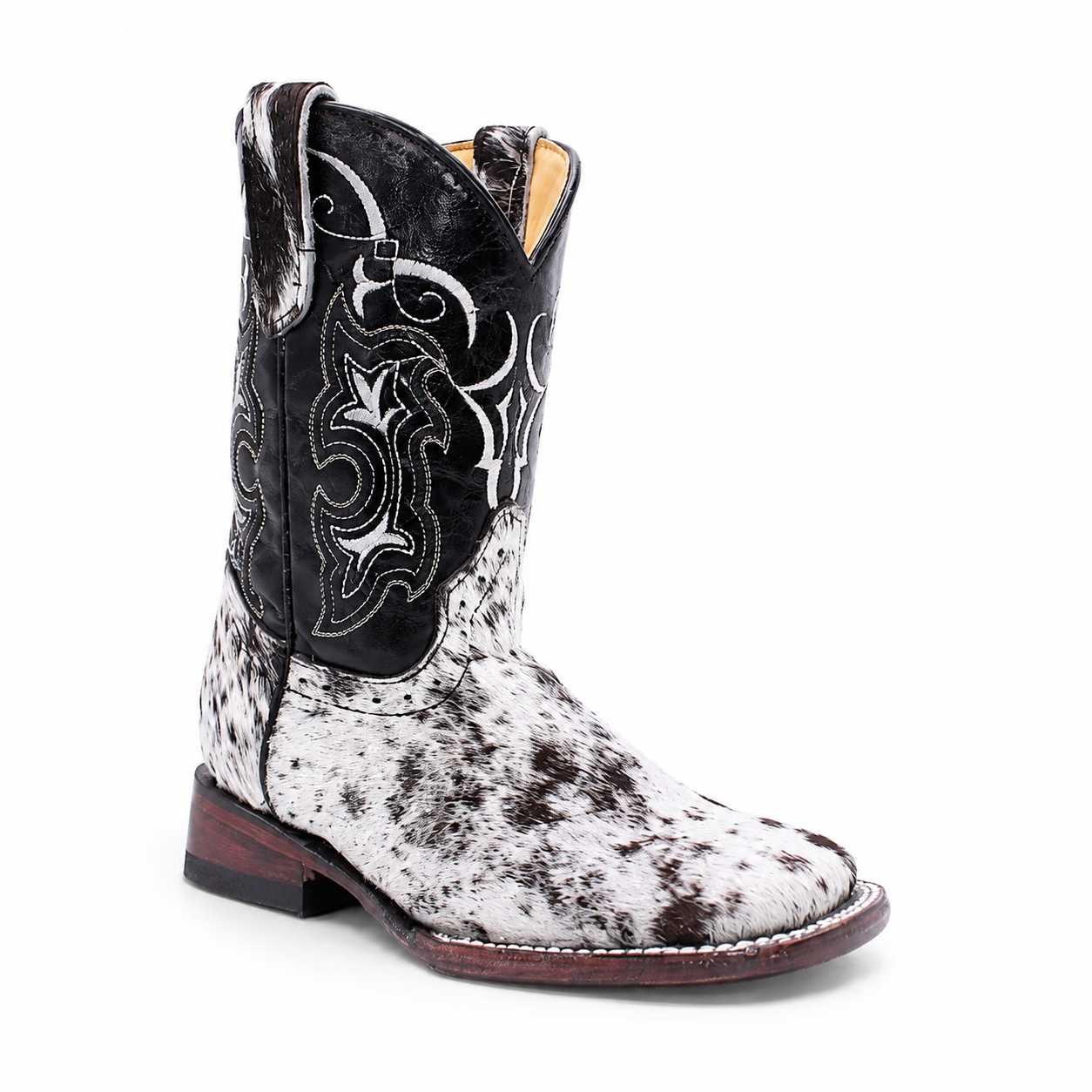 Hooch kids genuine cowhide hair leather wide square toe cowboy boot H32V3304