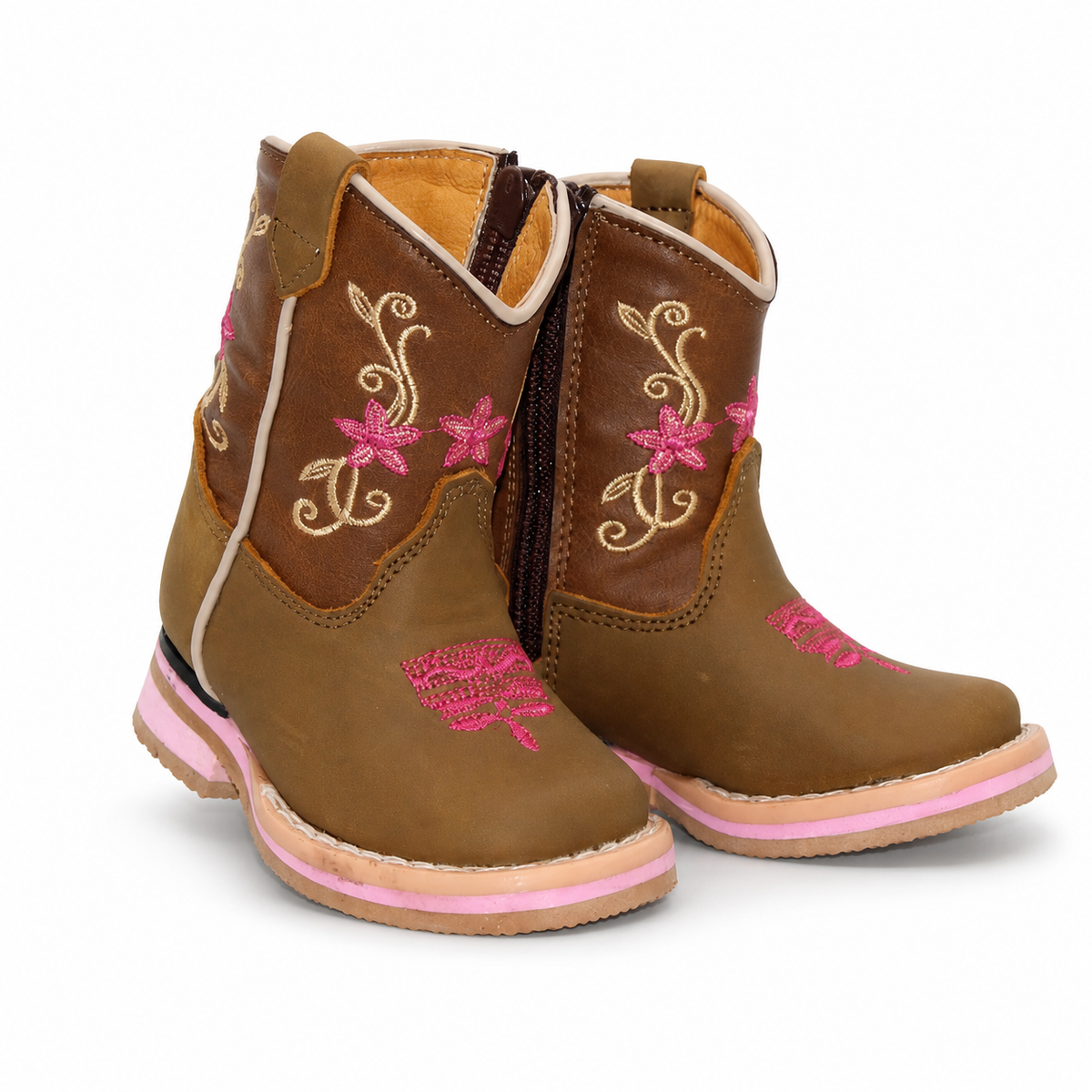 Front view of H511 genuine leather girls floral baby cowboy boots