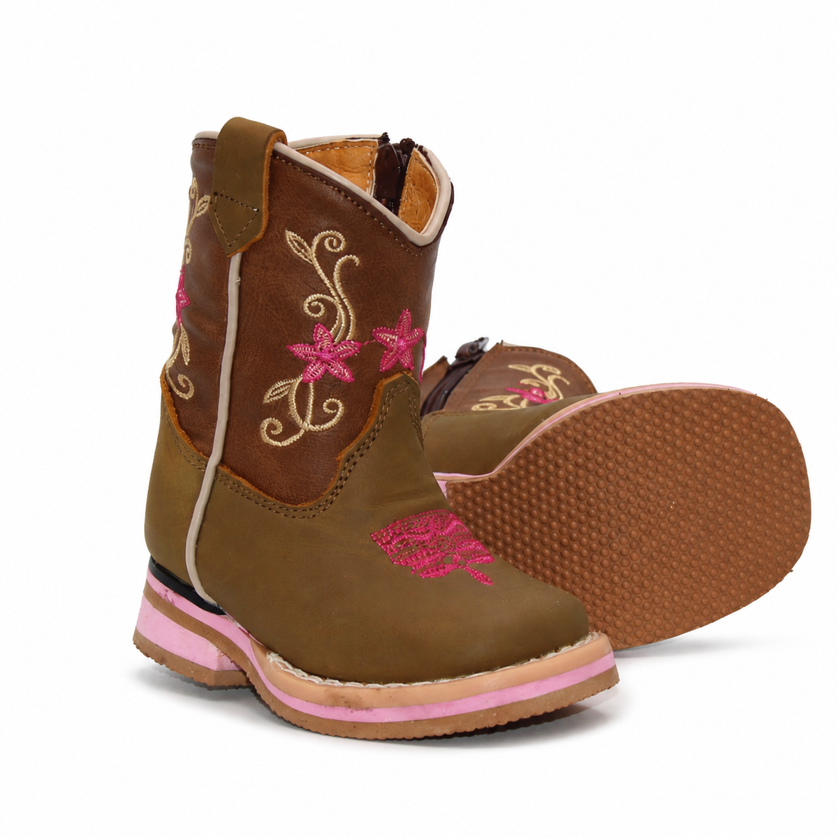 Angled sole view of H511 genuine leather girls baby cowboy boots