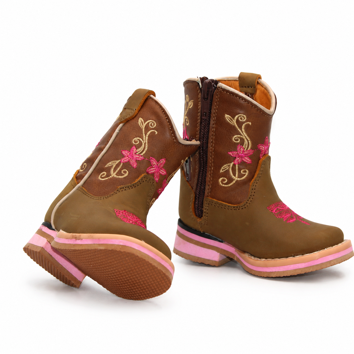 Stacked view of H511 genuine leather girls baby cowboy boots