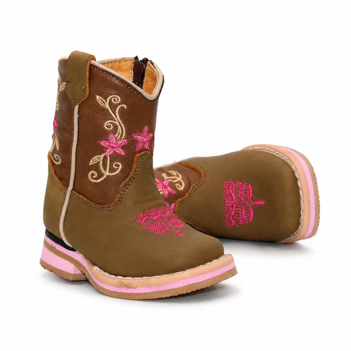 Toe embroidery view of H511 handcrafted genuine leather baby Western boots