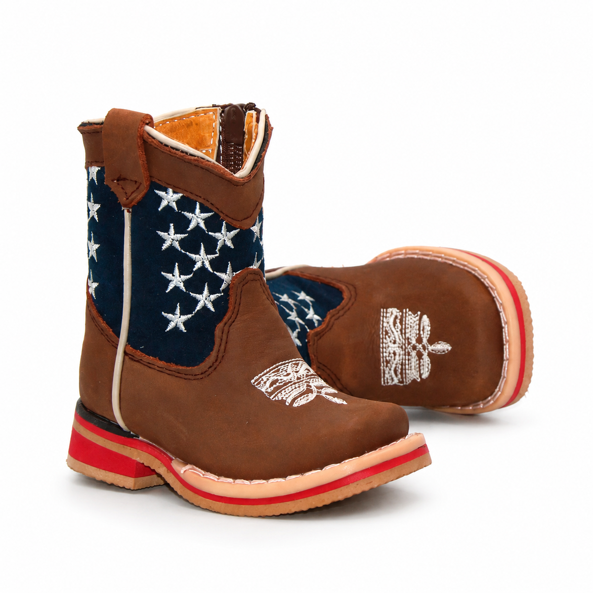 Toe and side view of H514 handcrafted genuine leather baby square toe boots