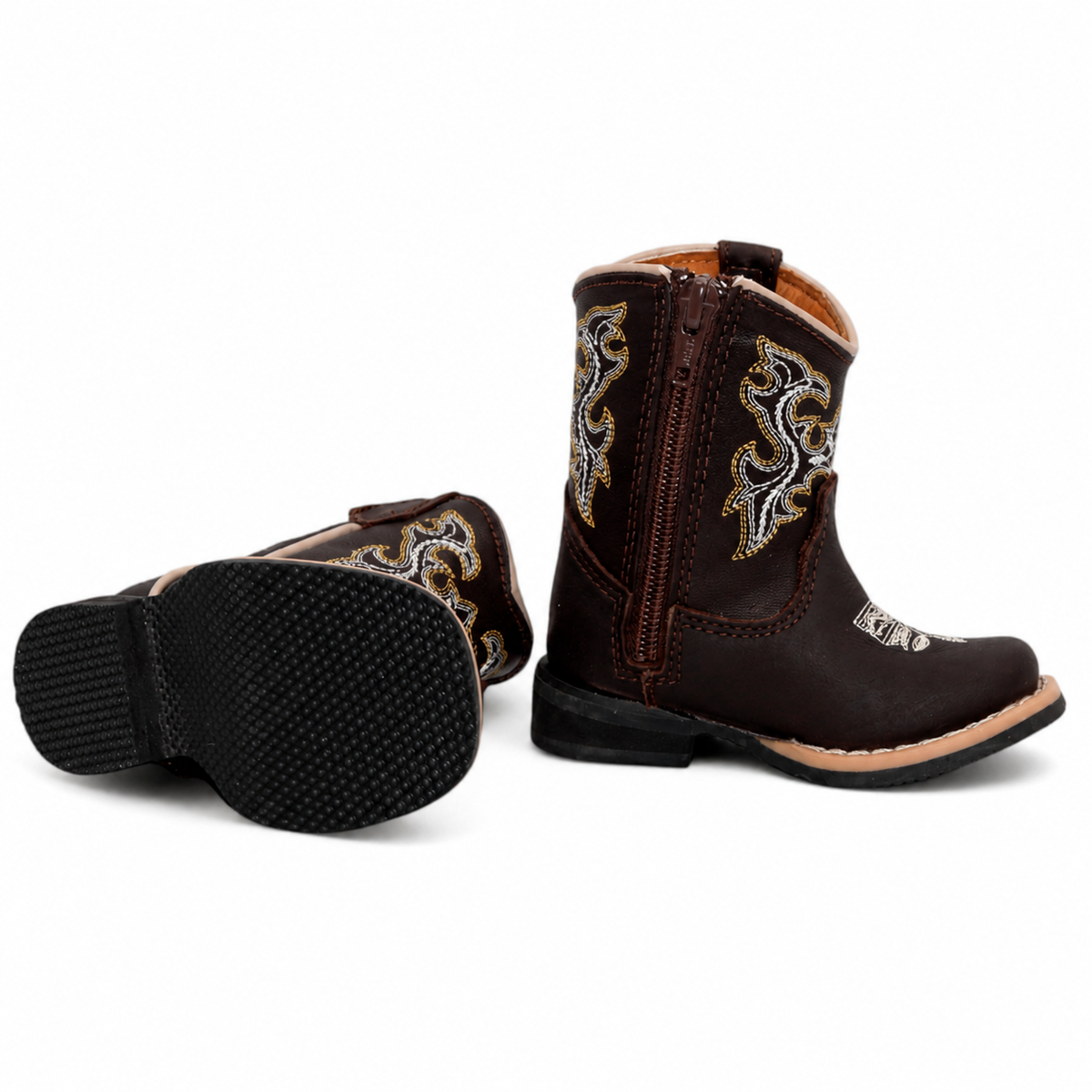 H516 baby boys genuine leather Western boots showing black rubber sole