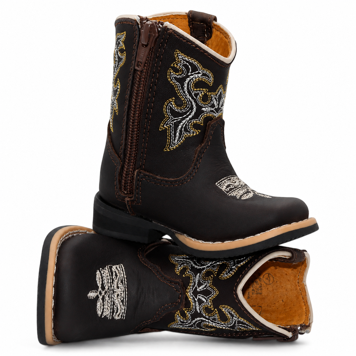 H516 baby boys chocolate square toe Western boots stacked product view