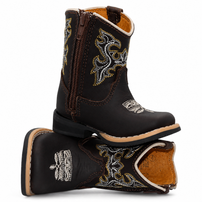 H516 baby boys chocolate square toe Western boots stacked product view