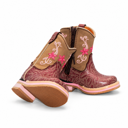 H517 handcrafted genuine leather baby Western boots showing rubber sole