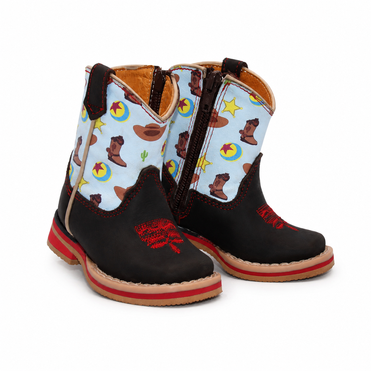 Front view of H518 genuine leather cowboy print baby square toe boots
