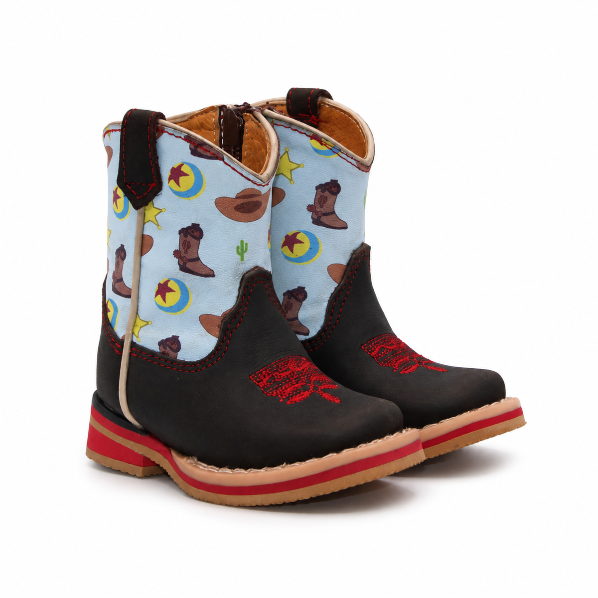 H518 handcrafted genuine leather black and blue cowboy print baby Western boots