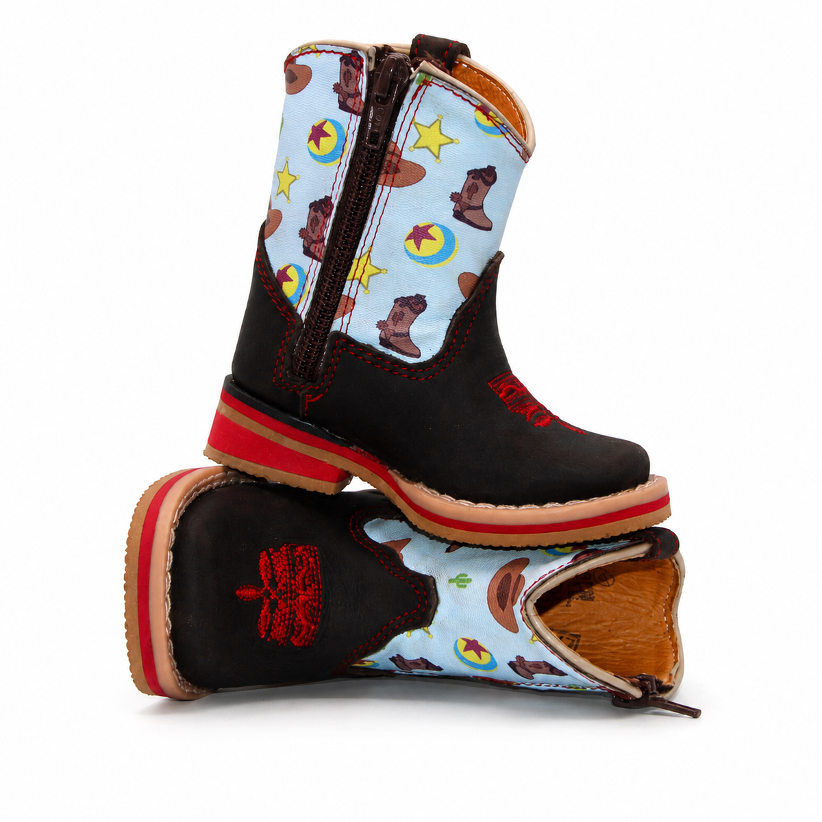 Stacked view of H518 handcrafted black and blue baby Western boots