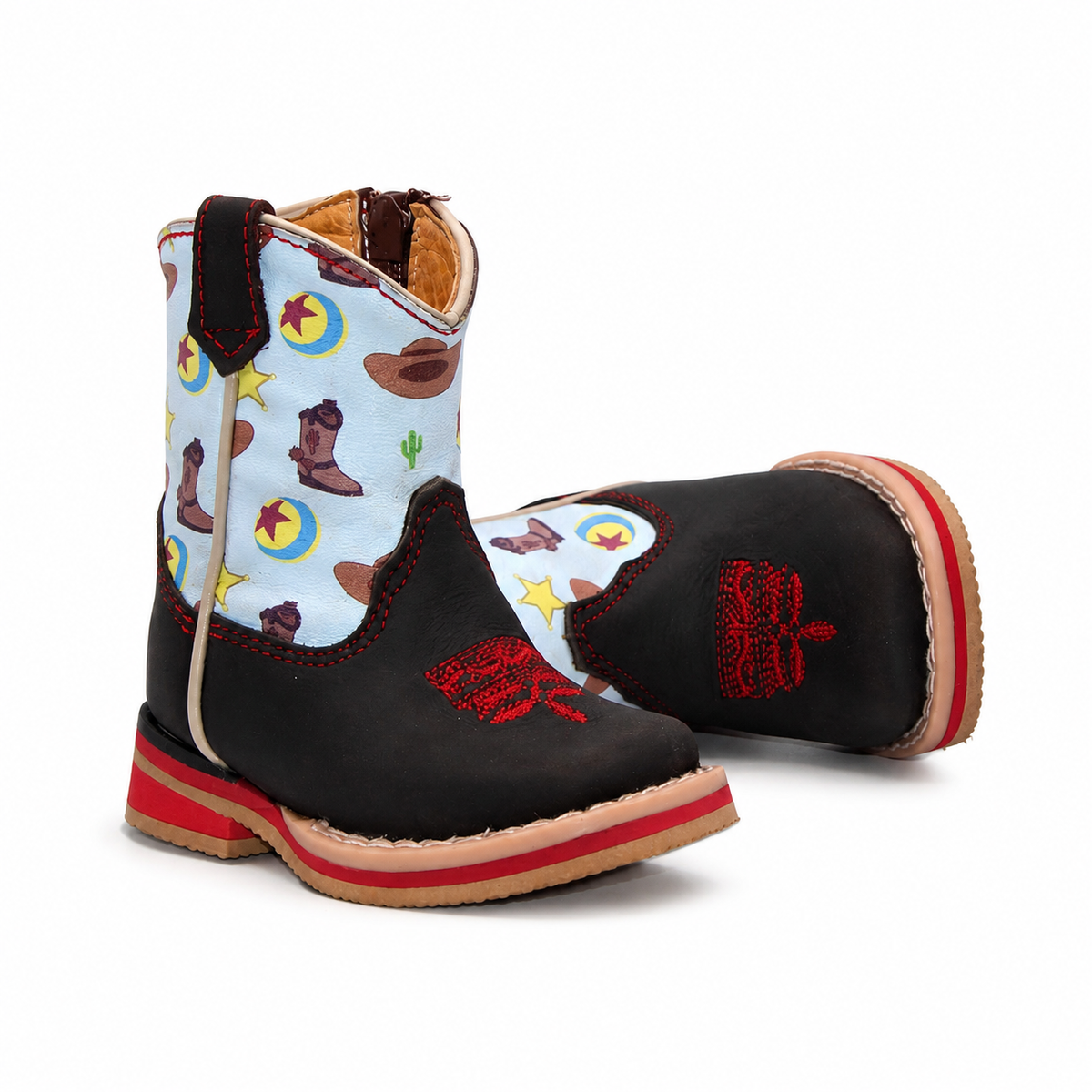 Toe embroidery view of H518 handcrafted genuine leather baby Western boots