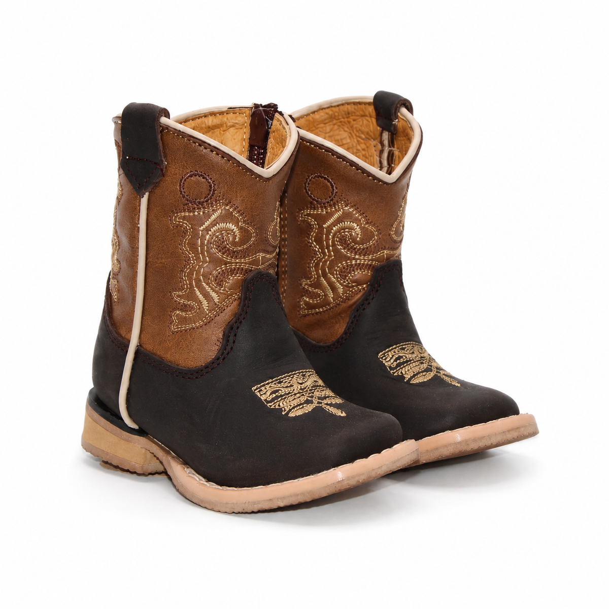 H519 handcrafted genuine leather brown baby square toe Western boots