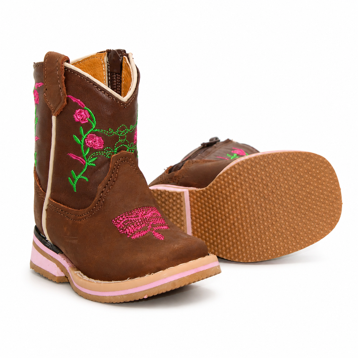 Rubber outsole view of H520 genuine leather floral baby cowboy boots
