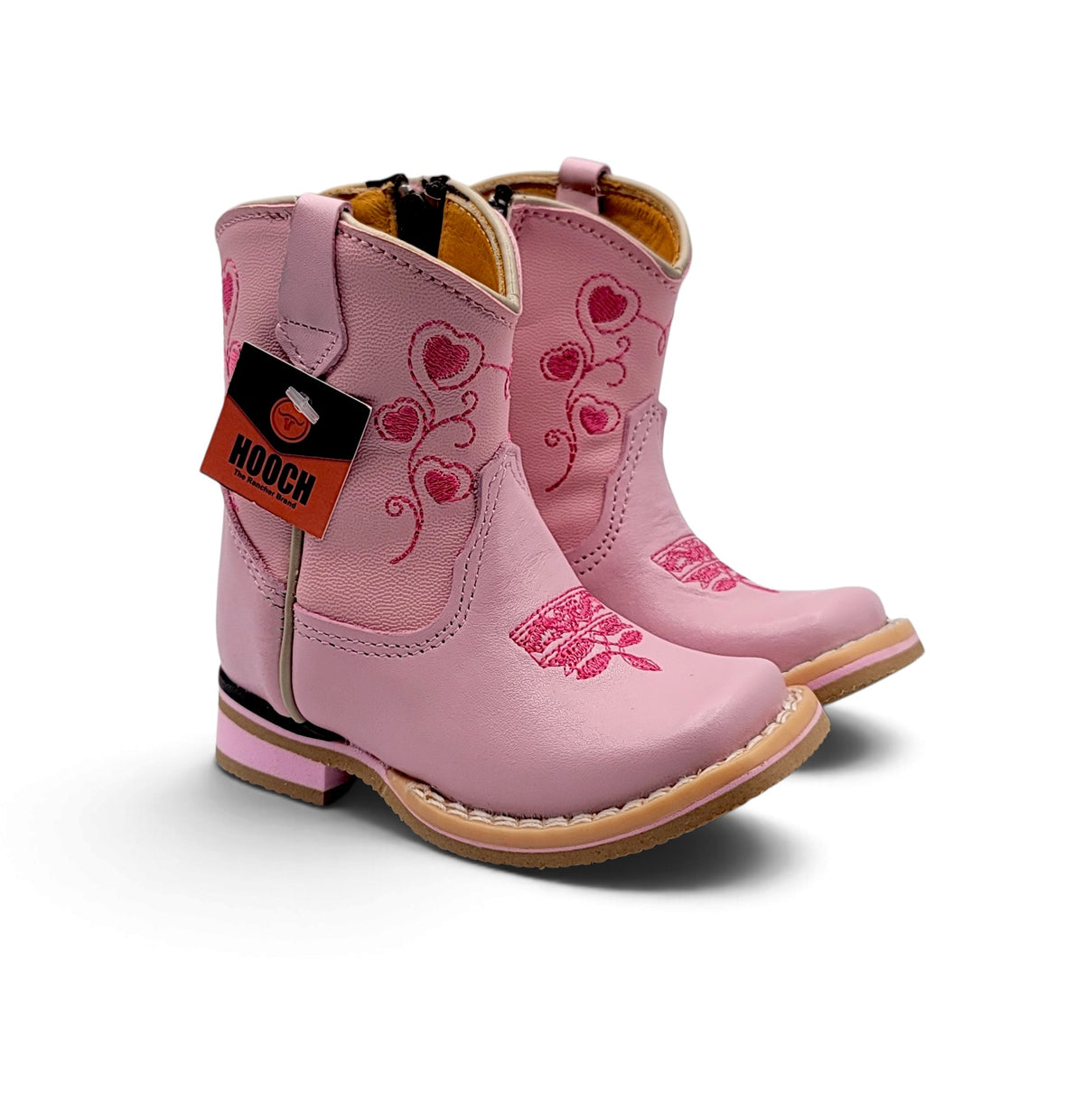 H530 handcrafted genuine leather pink baby square toe Western boots