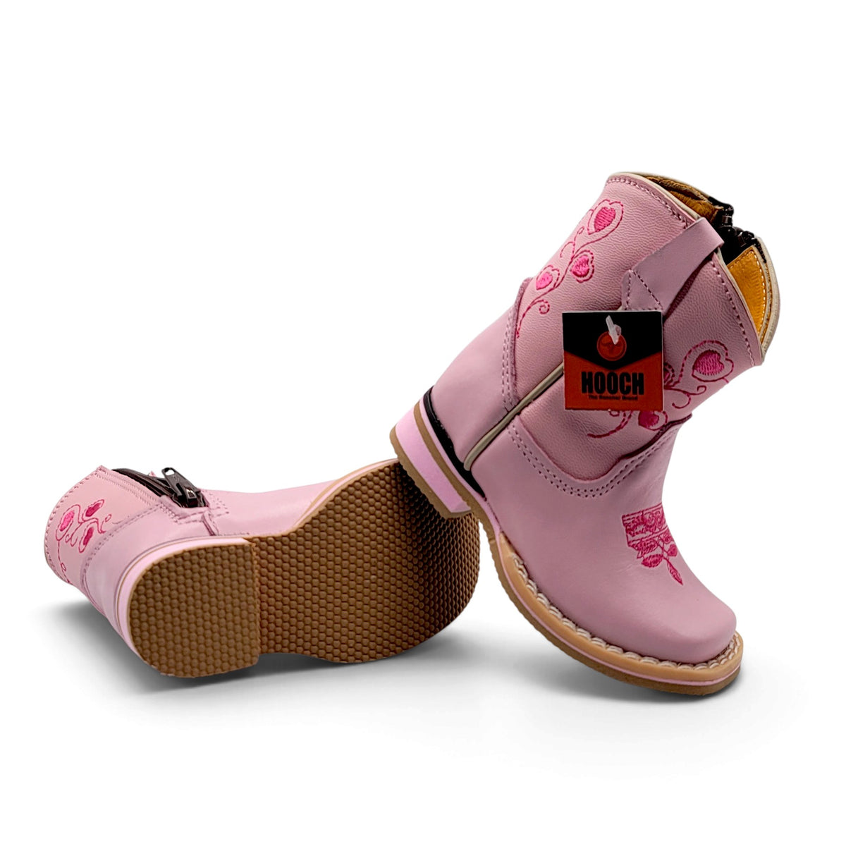 H530 handcrafted genuine leather pink baby Western boots showing rubber sole