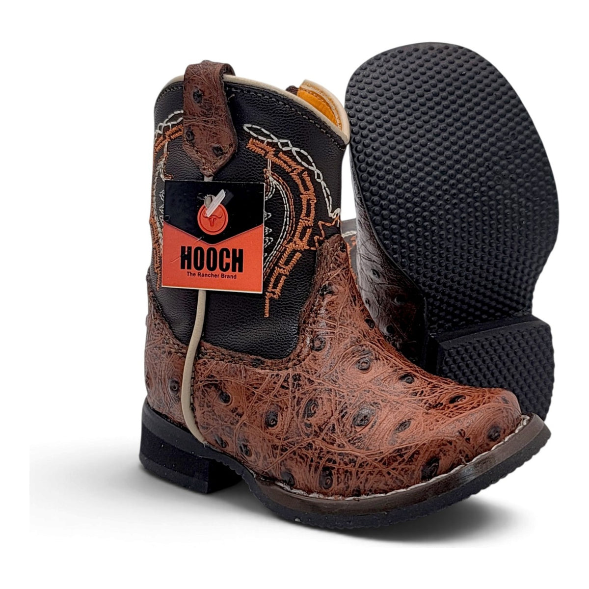 H536 cognac ostrich-print baby western boots hero view