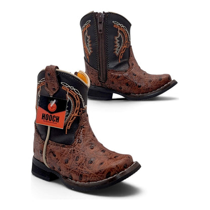 H536 cognac ostrich-print baby western boots outsole