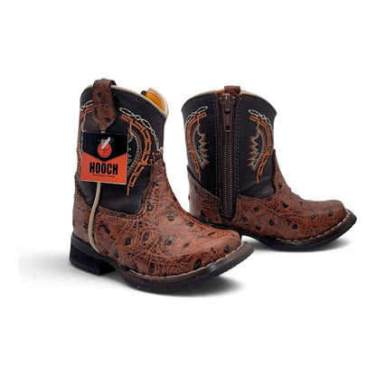 H536 cognac ostrich-print baby western boots pair
