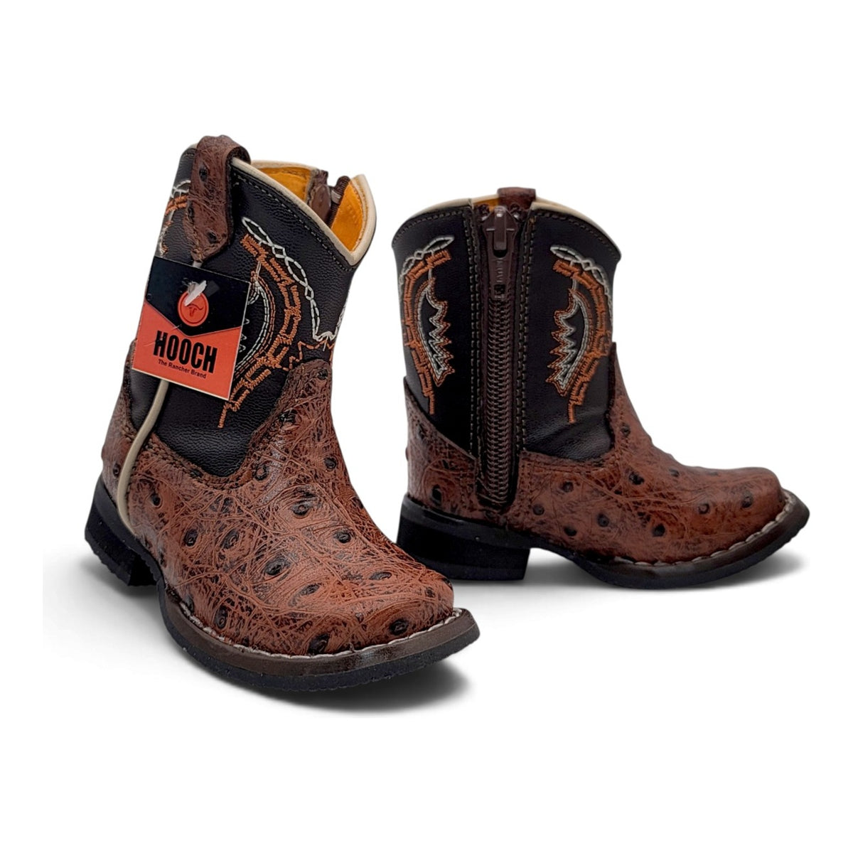H536 cognac ostrich-print baby western boots side view
