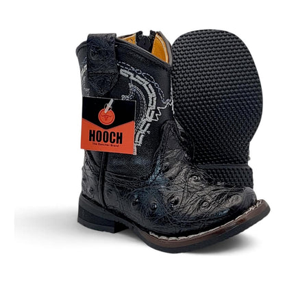 H537 black ostrich-print baby western boots hero view